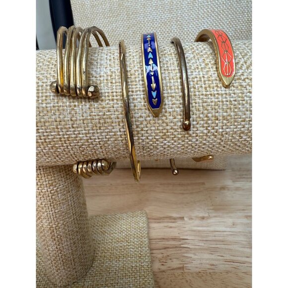 Stella & Dot Gold Cuff Bracelet Stack With Blue & Coral Enamel Rhinestone - Picture 11 of 14